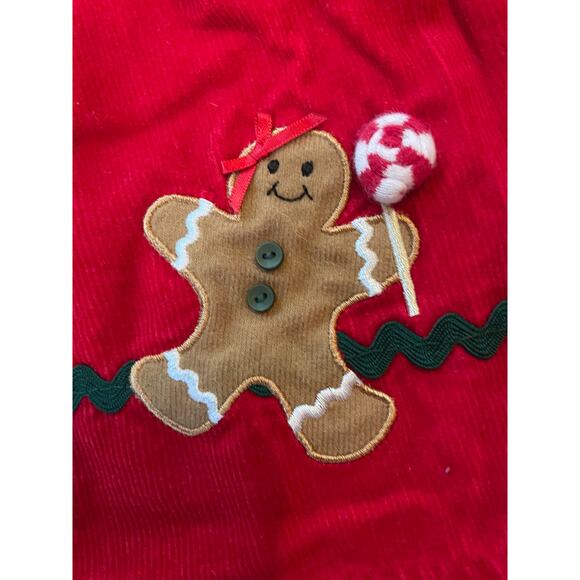 Red Girls Christmas Dress, 18 month, embroidery, appllique, vintage, gingerbread - Picture 4 of 5